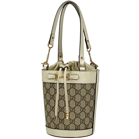Gucci Horsebit Bucket Bag Tote Shoulder Bag GG Supreme White Beige - Picture 1 of 8